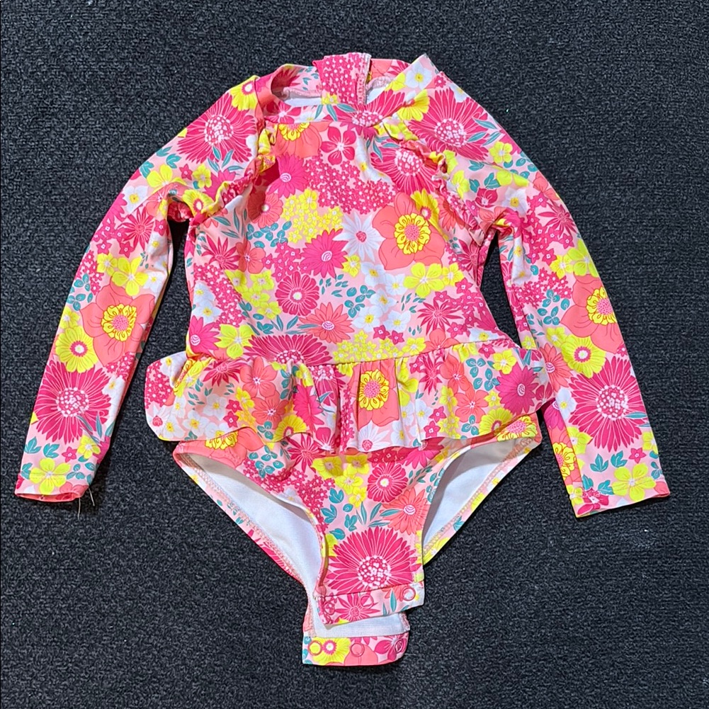 Betsy Johnson Floral Long Sleeve Kids Swimsuit